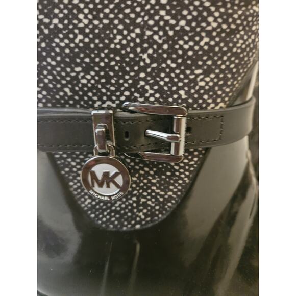 Michael Kors MK CHARM Black White Stretch Tall Rain Boots Shoes Size 6 - Picture 5 of 10